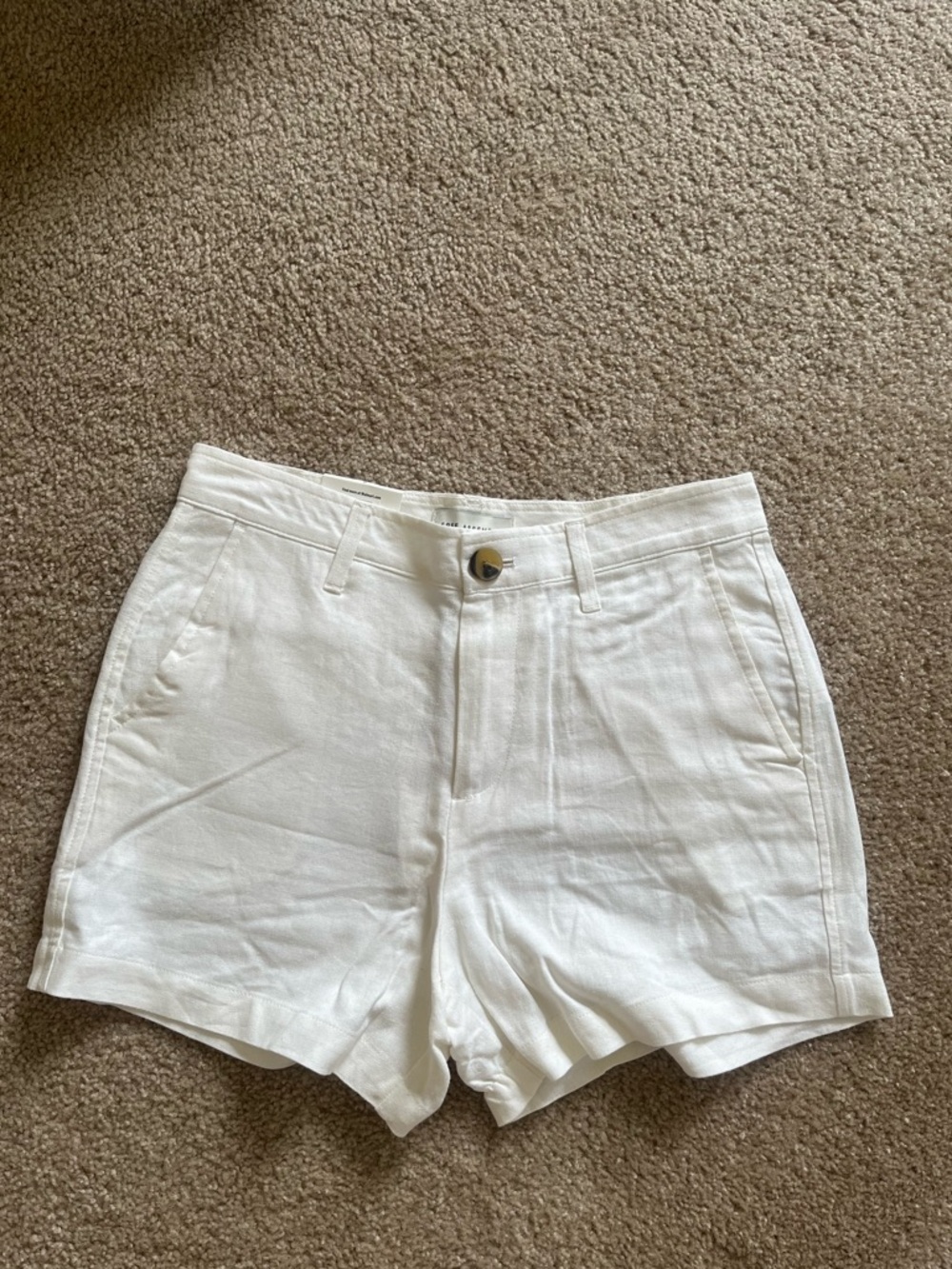 High-Rise White Women's Linen Blend Shorts